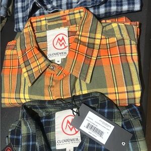 Cloudveil Men's Casual Plaid Shirt - Orange and Green
